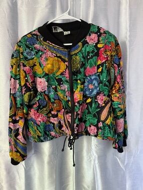 Vintage 80s 90s Speed Limit Floral Quilted Bomber Jacket - Beaded Black